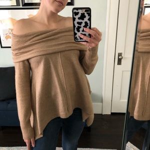 Camel off the shoulder sweater